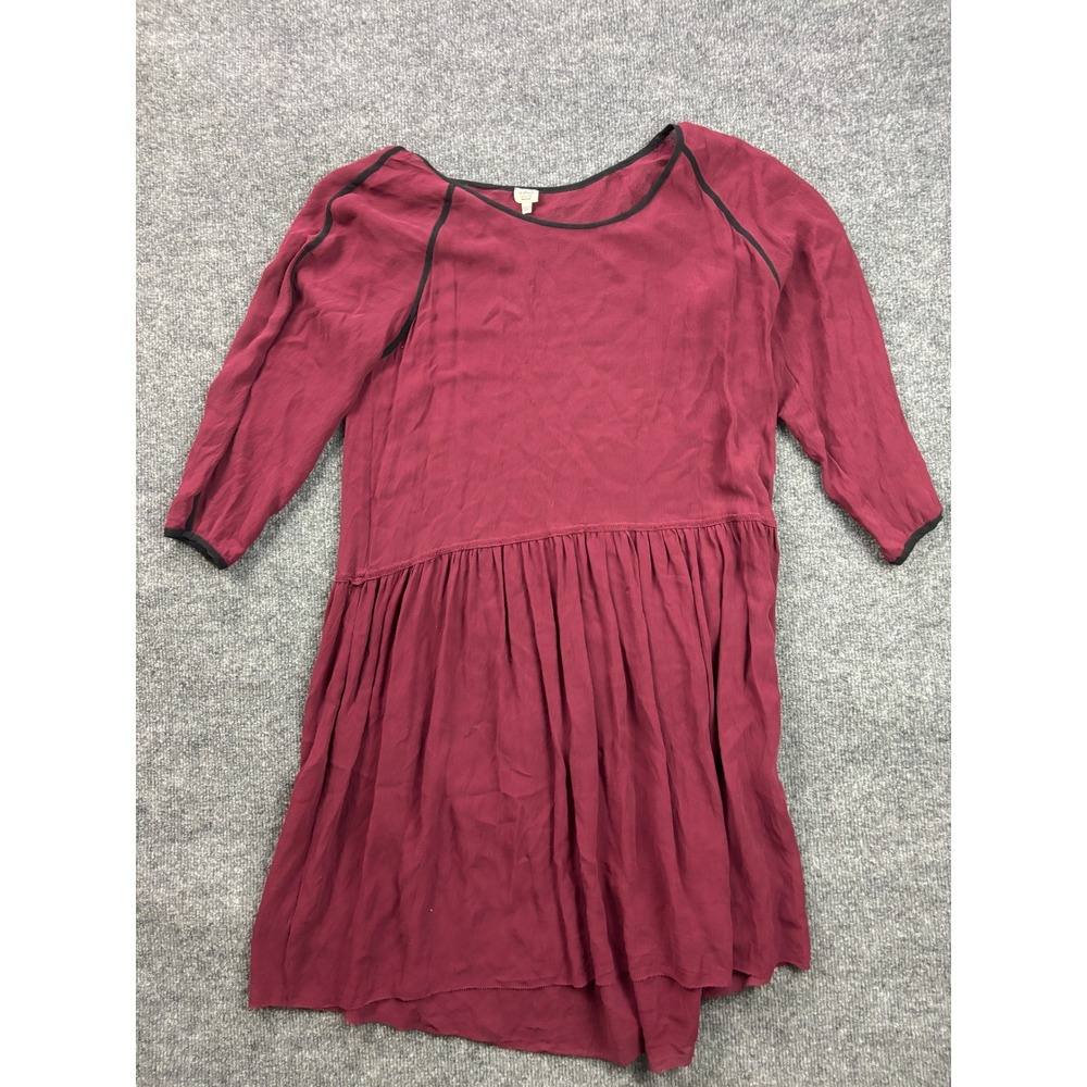 Wilfred Silk Drop Waist Dress Womens Medium Burgundy 3/4 Sleeve Contrast Trim